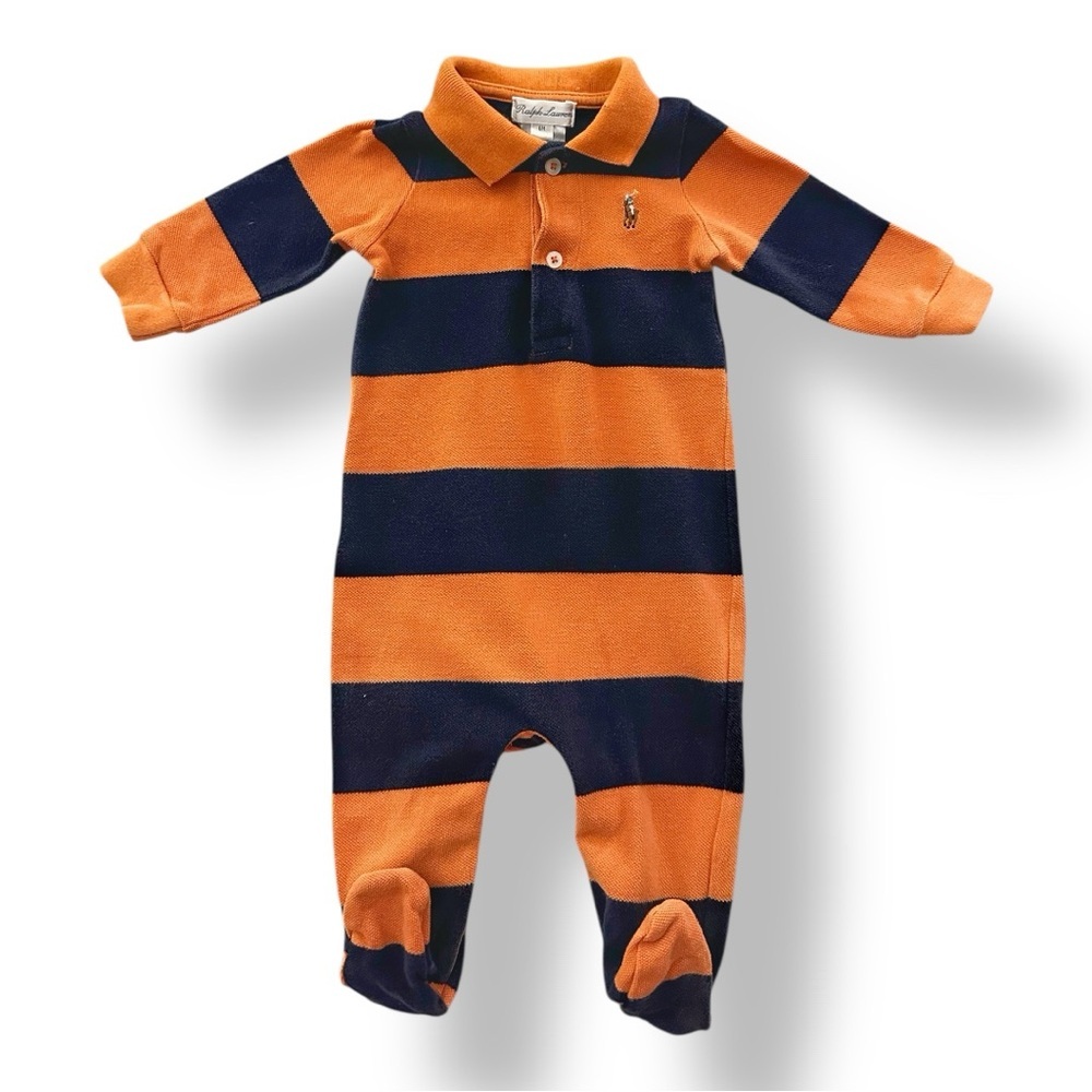 Ralph Lauren Orange and Navy Striped Footie One-Piece